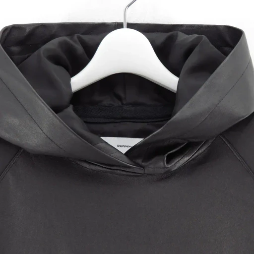 Bonded Leather Hooded Pullover