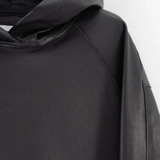 Bonded Leather Hooded Pullover