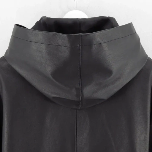 Bonded Leather Hooded Pullover