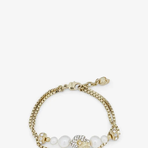 Skull And Pearl Chain Bracelet