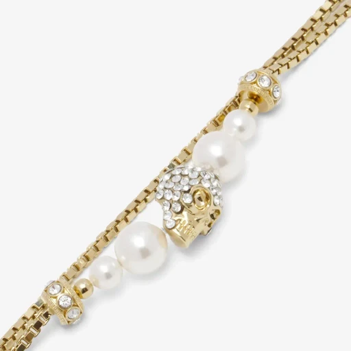 Skull And Pearl Chain Bracelet