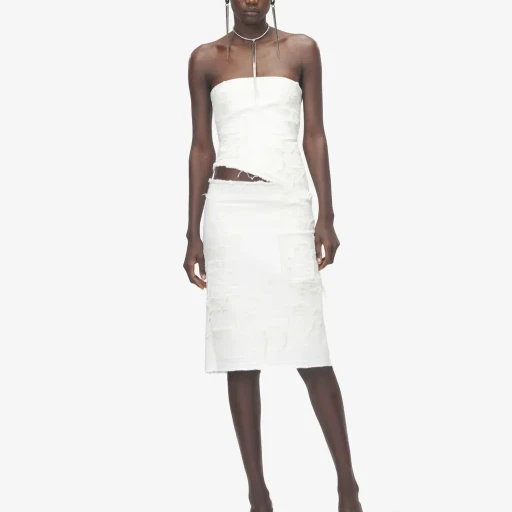 Slashed Denim Strapless Dress