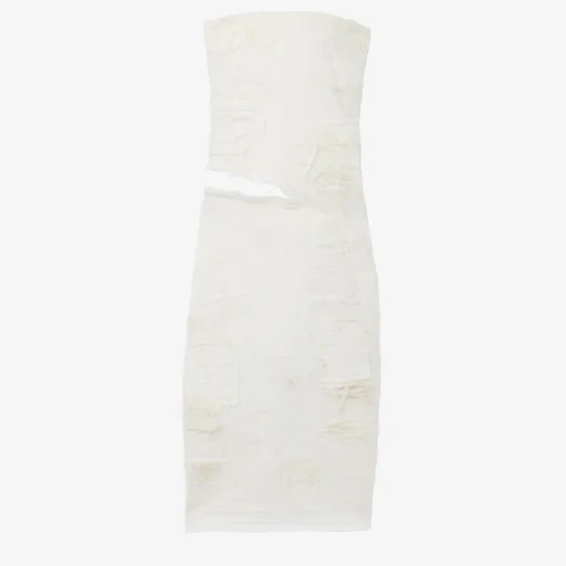 Slashed Denim Strapless Dress