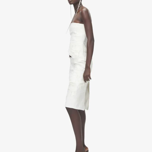 Slashed Denim Strapless Dress