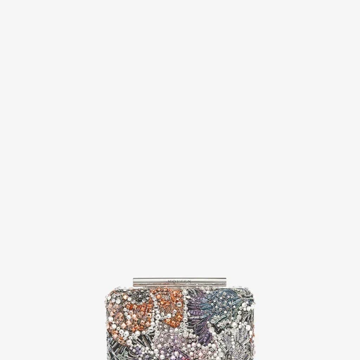 Smashed Floral Embroidery T-Bar Box Clutch