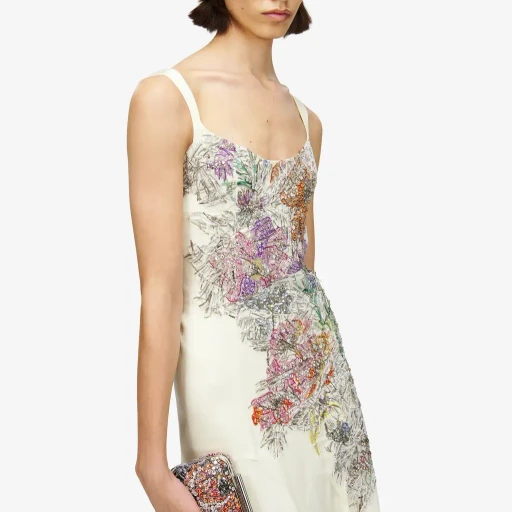 Smashed Floral Embroidery T-Bar Box Clutch