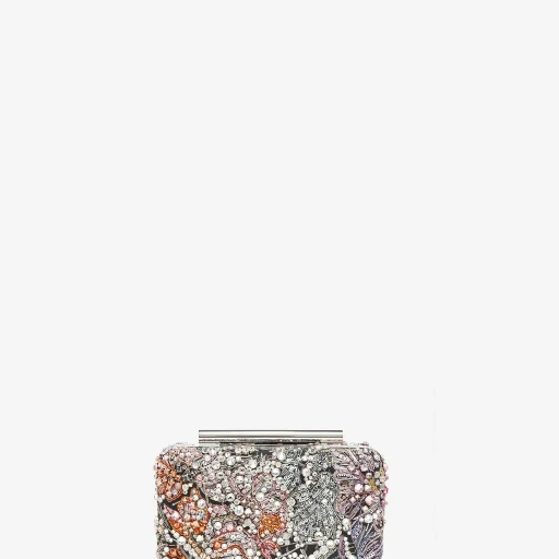 Smashed Floral Embroidery T-Bar Box Clutch