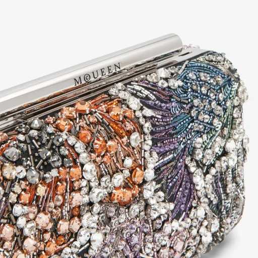 Smashed Floral Embroidery T-Bar Box Clutch