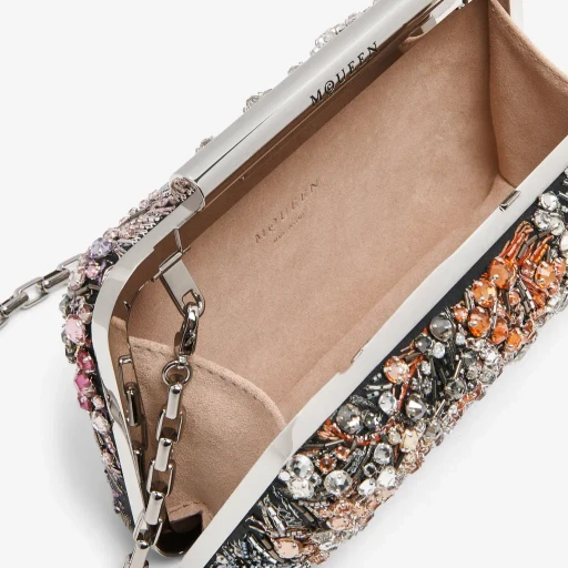 Smashed Floral Embroidery T-Bar Box Clutch