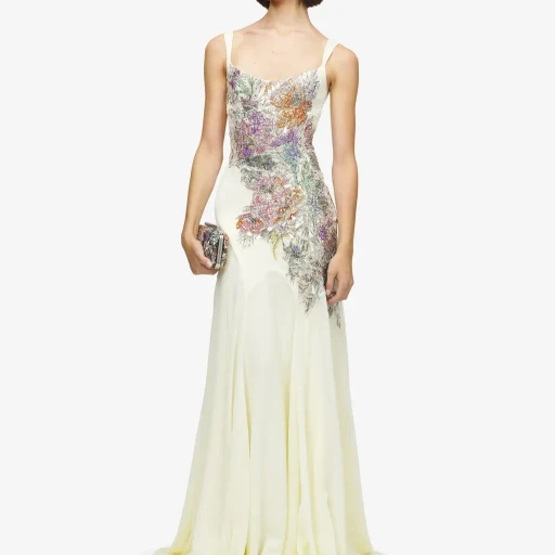 Smashed Floral Embroidery Evening Dress