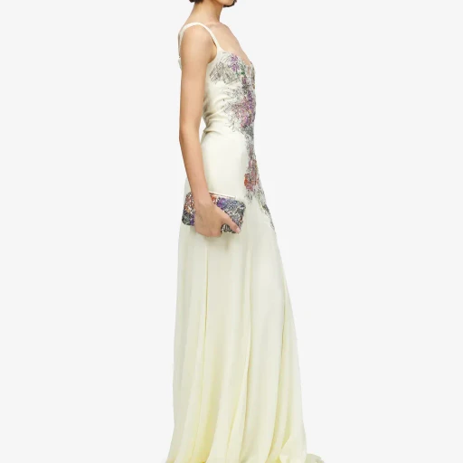 Smashed Floral Embroidery Evening Dress