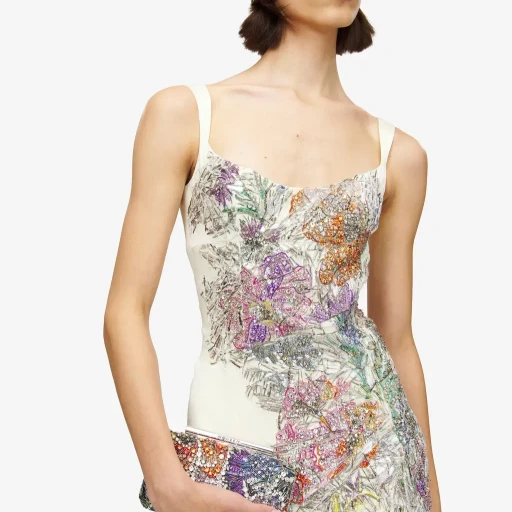 Smashed Floral Embroidery Evening Dress