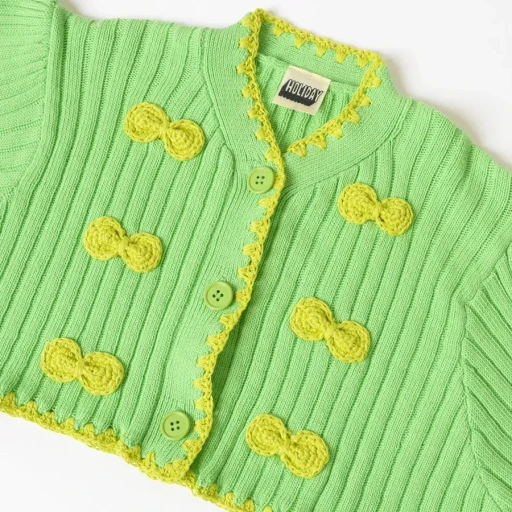 Ribbon Cropped Knit Cardigan