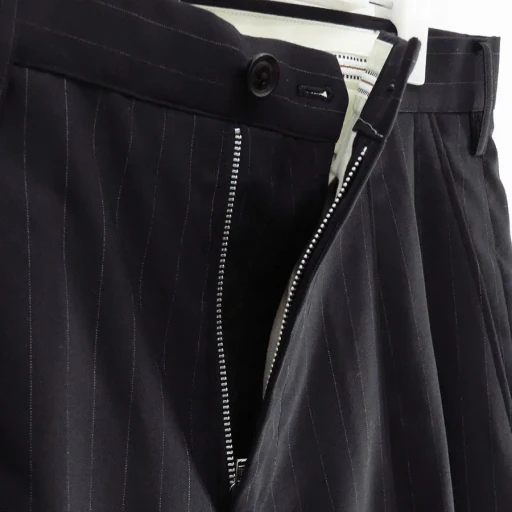Pleated Stripe Summer Wool Pants