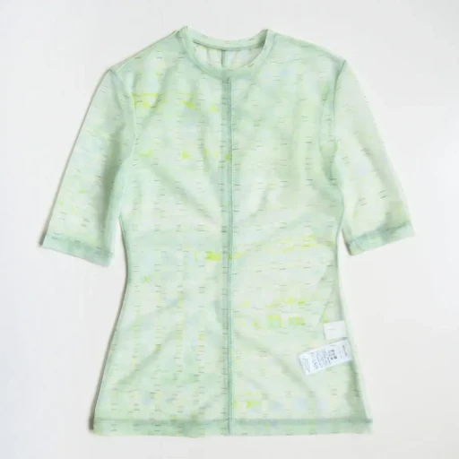 Marble Printed Plaid Sheer Crew Neck Top