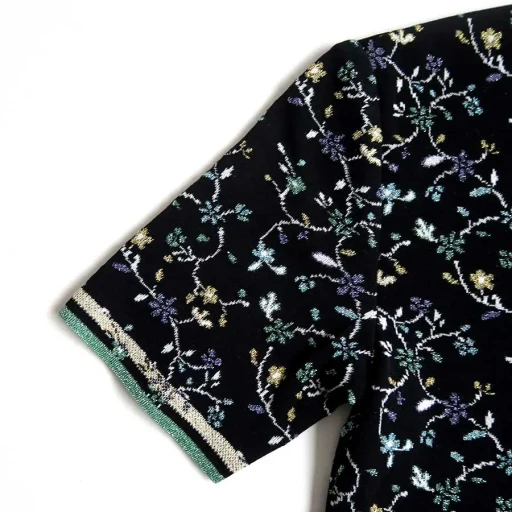 Floral Motif Glitter Short Sleeve Knit Top
