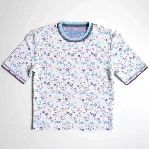 Floral Motif Glitter Short Sleeve Knit Top