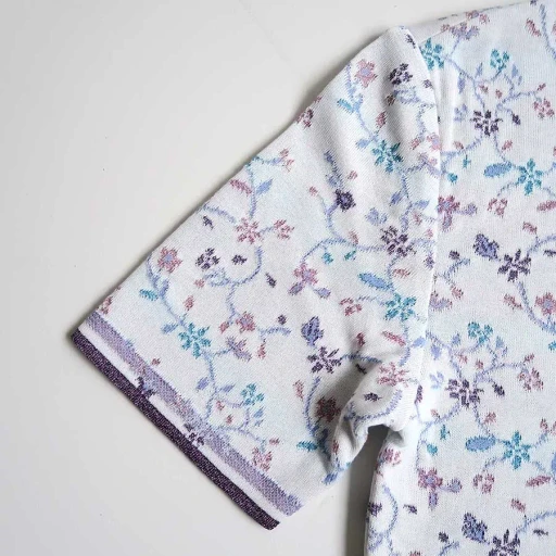 Floral Motif Glitter Short Sleeve Knit Top