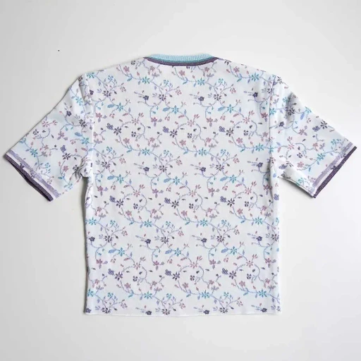Floral Motif Glitter Short Sleeve Knit Top