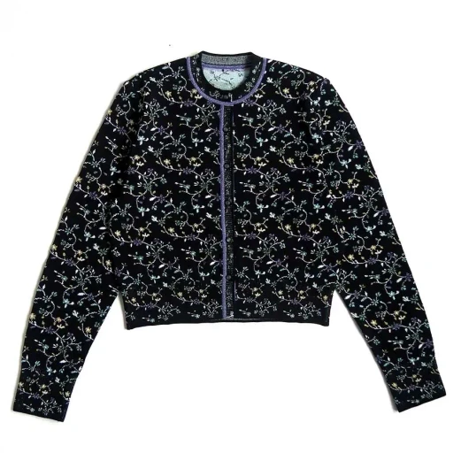Floral Motif Glitter Knit Cardigan