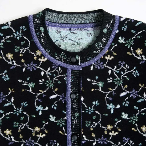 Floral Motif Glitter Knit Cardigan