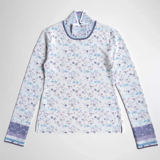 Floral Motif Glitter High Neck Knit Top