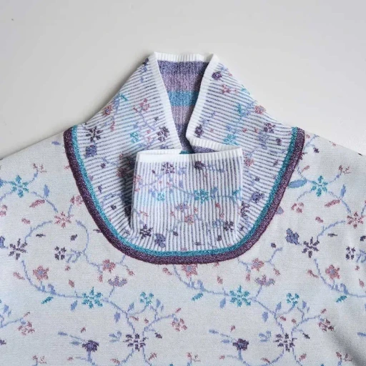 Floral Motif Glitter High Neck Knit Top