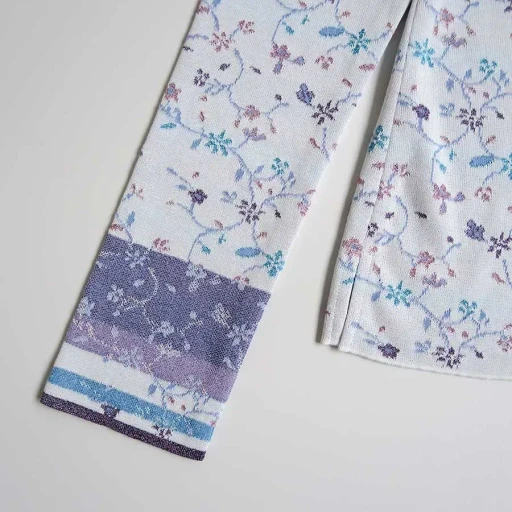 Floral Motif Glitter High Neck Knit Top