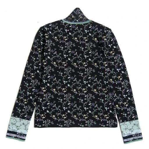 Floral Motif Glitter High Neck Knit Top