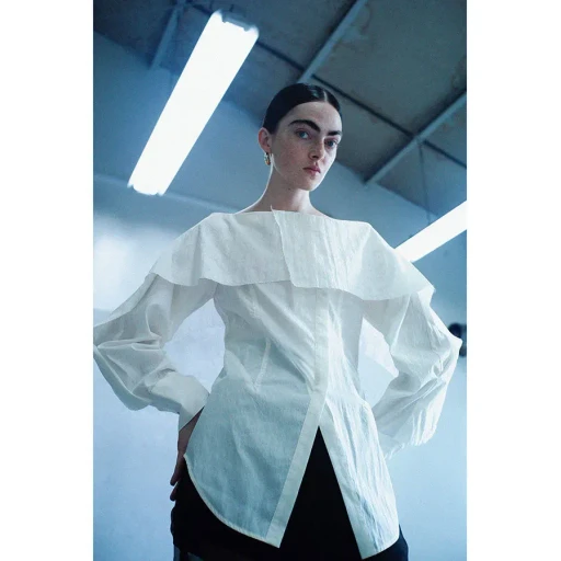 Off Shoulder Silky Poplin Shirt