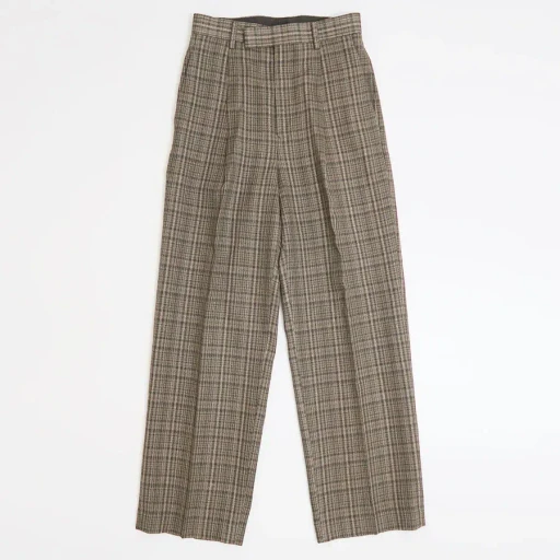 Silk Linen Nep Check One-Tuck Slacks