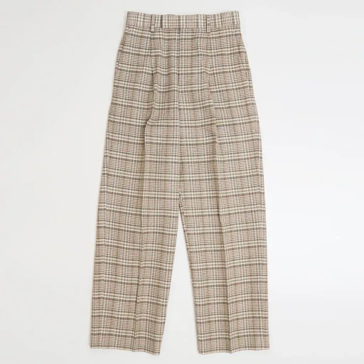 Silk Linen Nep Check One-Tuck Slacks