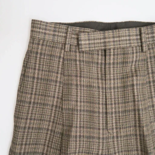 Silk Linen Nep Check One-Tuck Slacks
