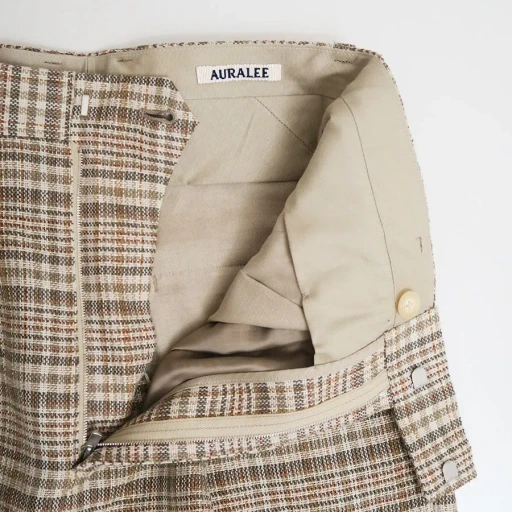 Silk Linen Nep Check One-Tuck Slacks