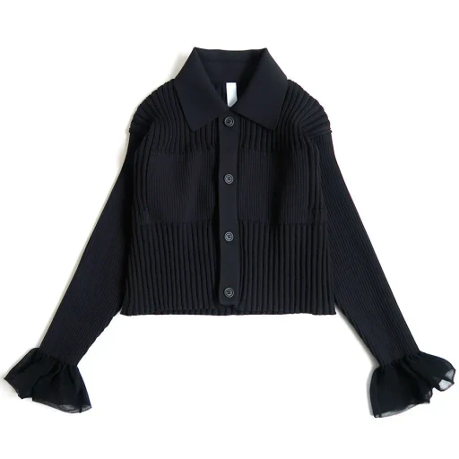 Fluted Lucent Cropped Shirt Cardigan