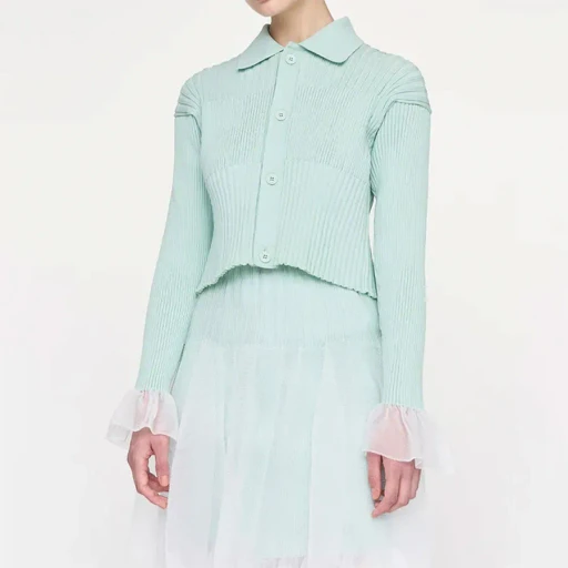 Fluted Lucent Cropped Shirt Cardigan