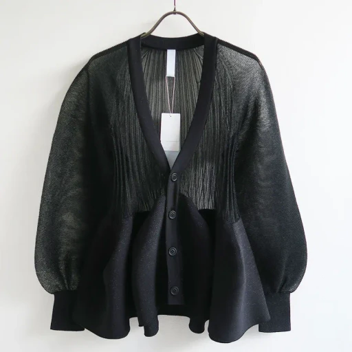 Pottery Lucent Glitter Puff Sleeve Cardigan