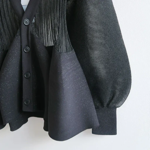 Pottery Lucent Glitter Puff Sleeve Cardigan