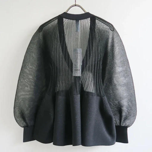 Pottery Lucent Glitter Puff Sleeve Cardigan