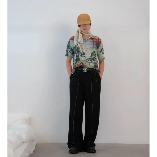 ”Hand Stich”Dress Wide Slacks