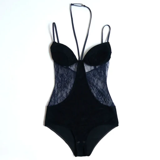 Sheer Paneled Velour Bodysuit