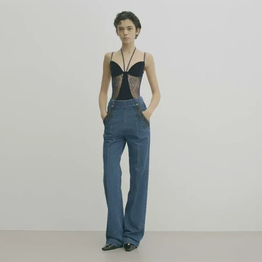 Sheer Paneled Velour Bodysuit