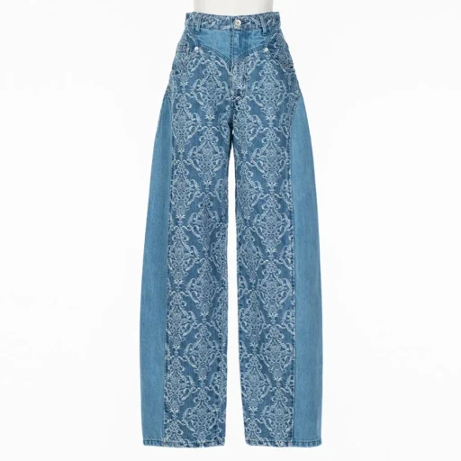 Damask-Jacquard Denim Curve-Fit High-Rise Jeans