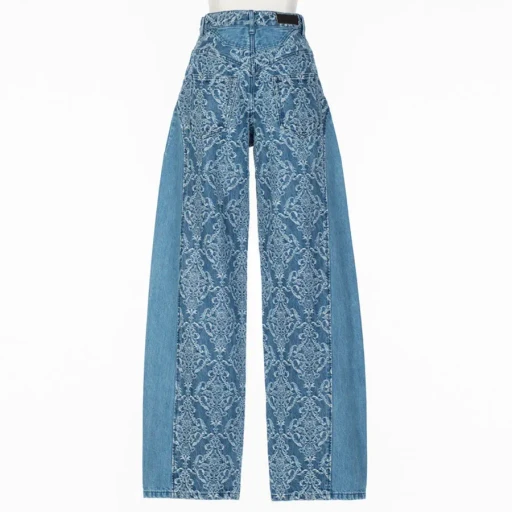 Damask-Jacquard Denim Curve-Fit High-Rise Jeans