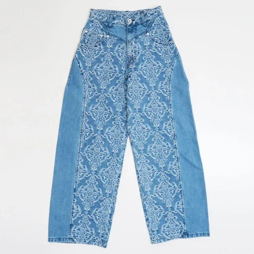 Damask-Jacquard Denim Curve-Fit High-Rise Jeans