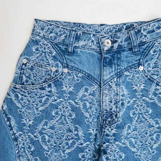 Damask-Jacquard Denim Curve-Fit High-Rise Jeans