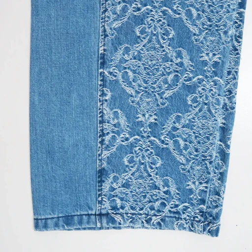 Damask-Jacquard Denim Curve-Fit High-Rise Jeans
