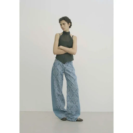 Damask-Jacquard Denim Curve-Fit High-Rise Jeans