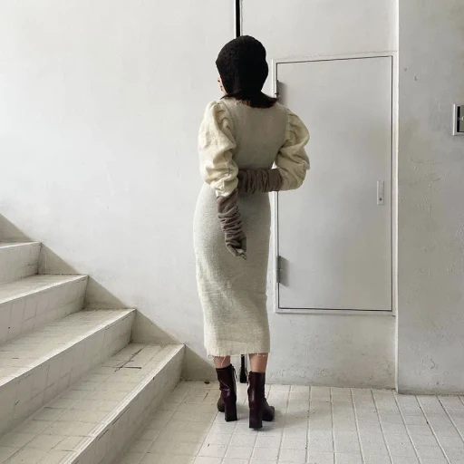 Gauze Plaid Midi Dress