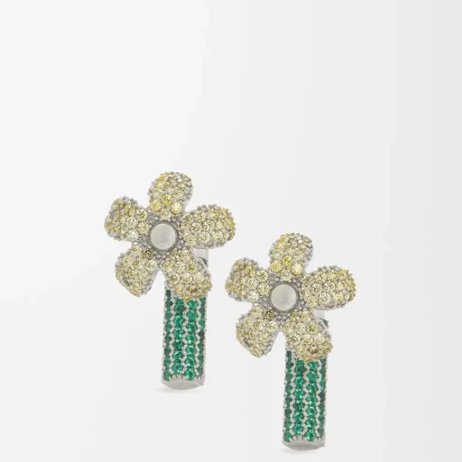 Flor Earrings In Sterling Silver And Crystals